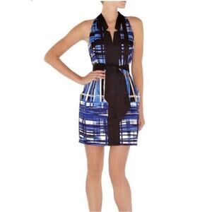 Karen Millen Blue Black Halter Dress Size 6 US